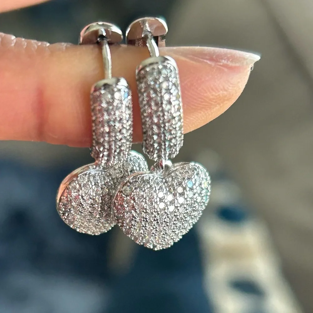Diamond Crystal Heart Drop Earrings - Picture 4 of 7